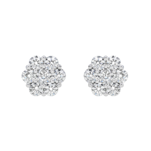 Solace 14K White Gold Flower Cluster Diamond Earrings - 1.80 Ct