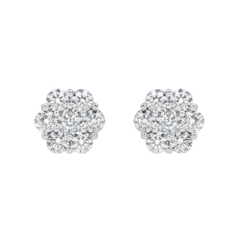 Solace 14K White Gold Flower Cluster Diamond Earrings - 1.80 Ct