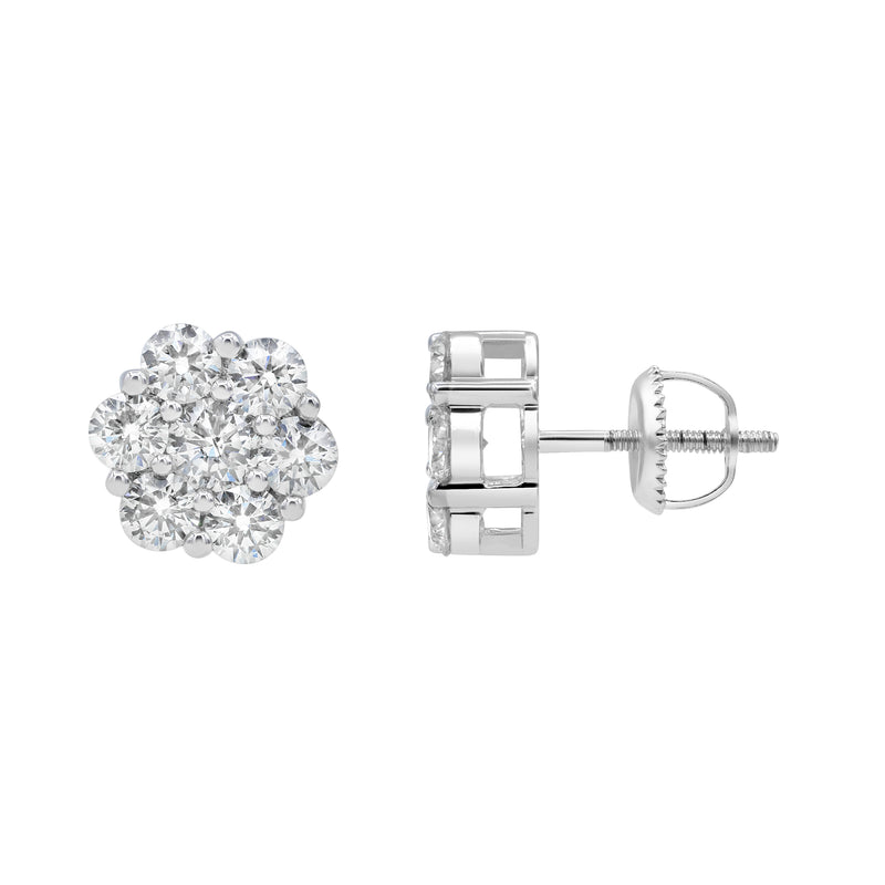 Solace 14K White Gold Flower Cluster Diamond Earrings - 1.80 Ct