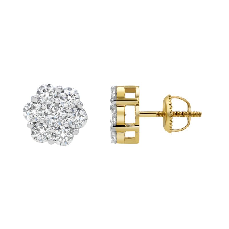 Classic Cluster Stud 14K Yellow Gold Diamond Earrings 2.03 ct. tw.