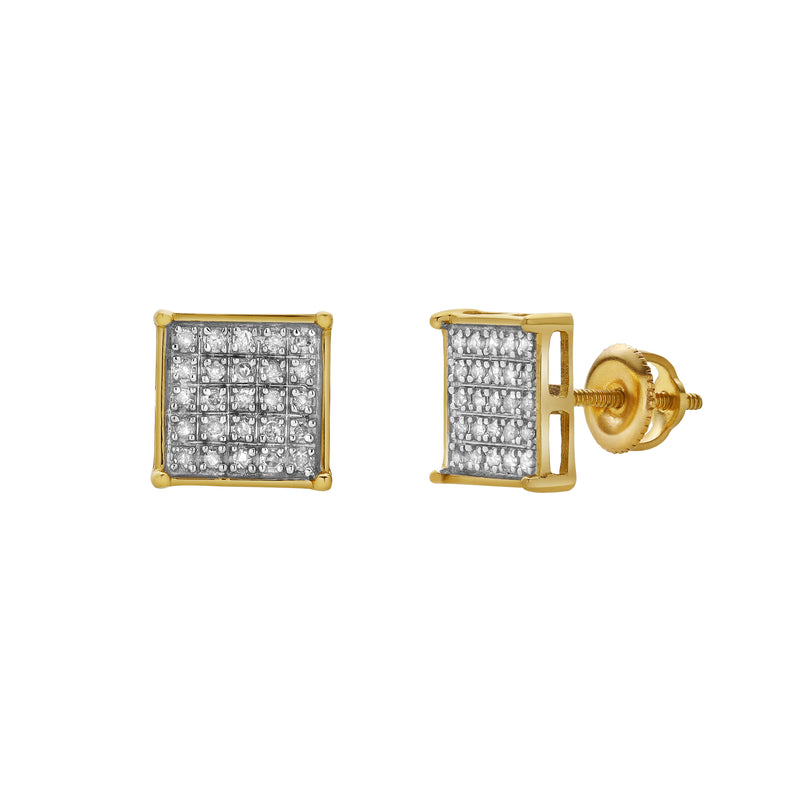 Slate 10K Yellow Gold Cluster Diamond Unisex Earrings - 0.24 Cts