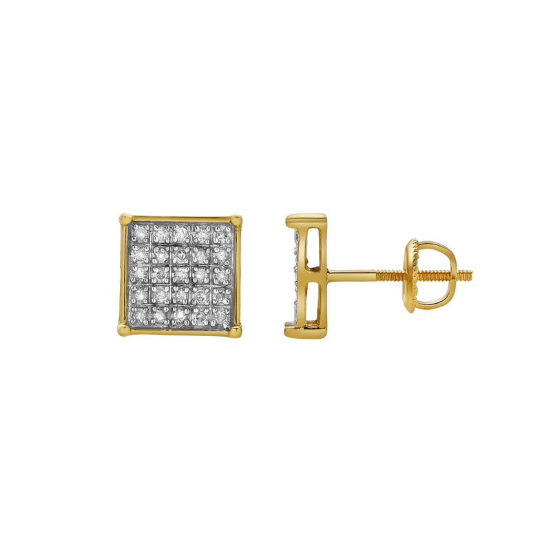 Slate 10K Yellow Gold Cluster Diamond Unisex Earrings - 0.24 Cts