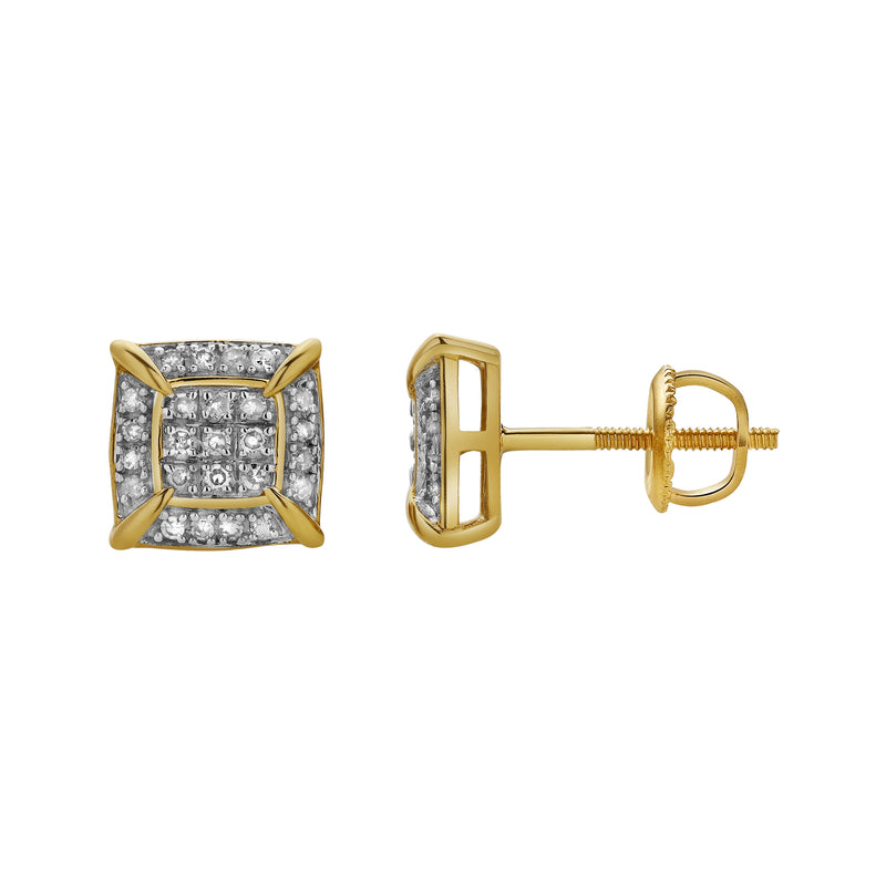 Vesper 10K Yellow Gold Cluster Diamond Unisex Earrings - 0.15 Cts