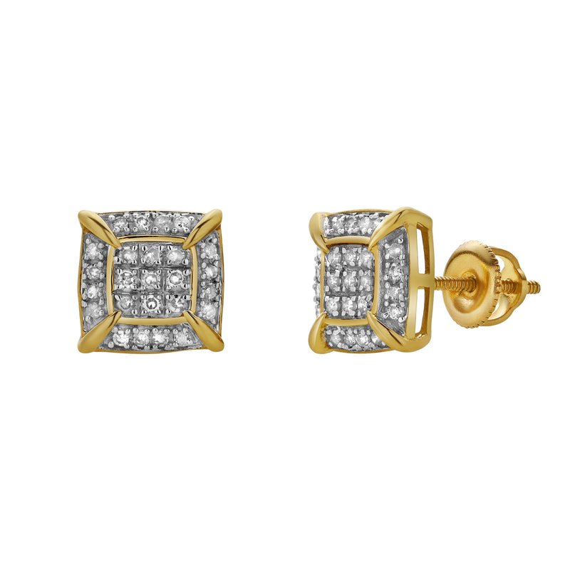 Frost 10K Yellow Gold Cluster Diamond Unisex Earrings - 0.19 Cts