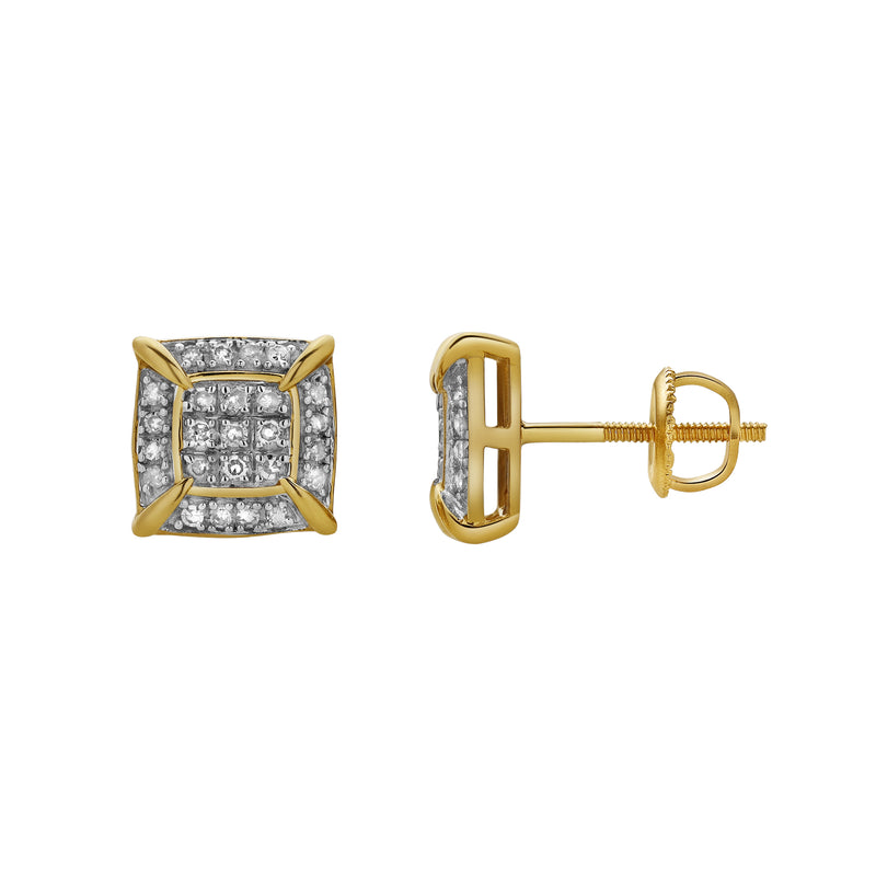 Frost 10K Yellow Gold Cluster Diamond Unisex Earrings - 0.19 Cts