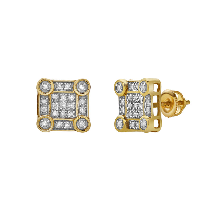 Veil 10K Yellow Gold Cluster Diamond Unisex Earrings - 0.19 Cts