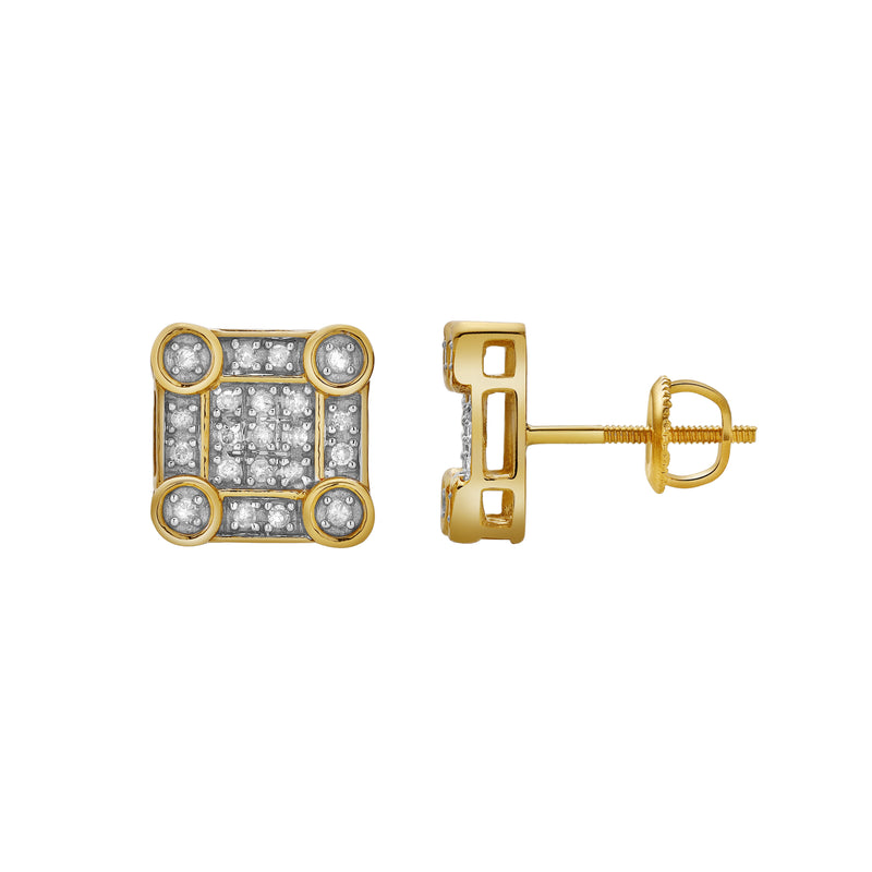 Veil 10K Yellow Gold Cluster Diamond Unisex Earrings - 0.19 Cts