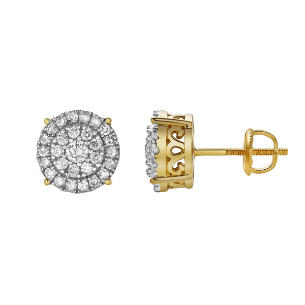 Luminelle 10K Yellow Gold Cluster Diamond Unisex Earrings - 0.53 Cts