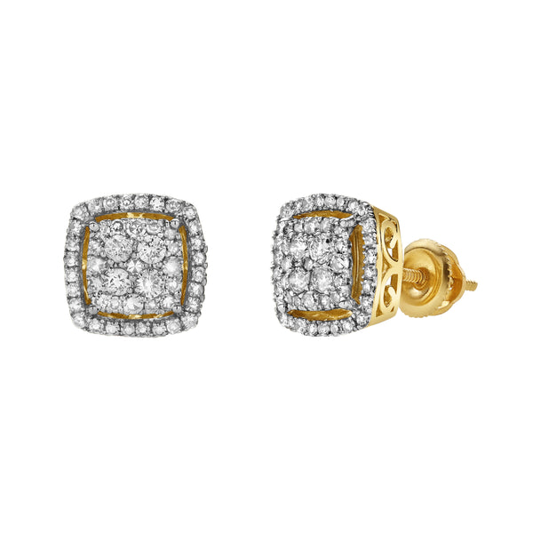 Elantris 10K Yellow Gold Cluster Diamond Unisex Earrings - 0.48 Cts