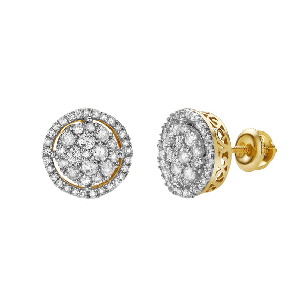 Zeledine 10K Yellow Gold Cluster Diamond Unisex Earrings - 0.63 Cts