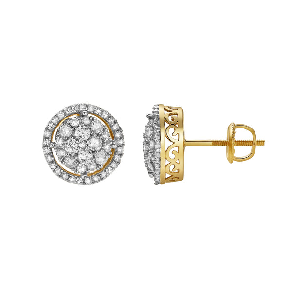 Zeledine 10K Yellow Gold Cluster Diamond Unisex Earrings - 0.63 Cts