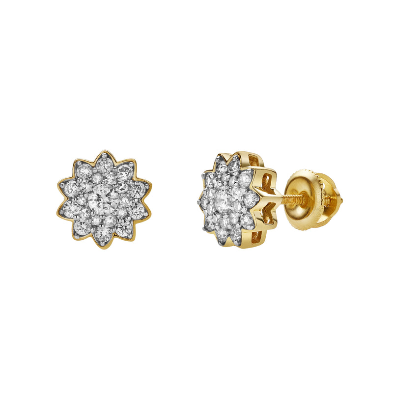 Florana 10K Yellow Gold Cluster Diamond Unisex Earrings - 0.48 Cts