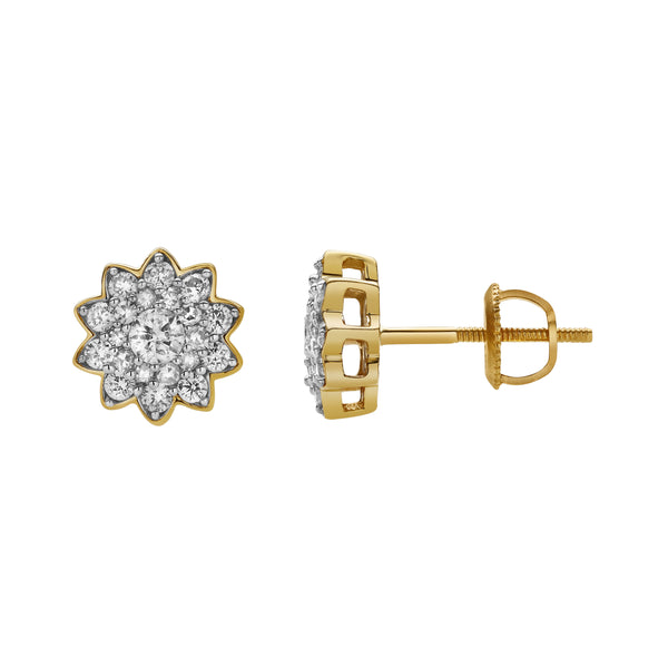 Florana 10K Yellow Gold Cluster Diamond Unisex Earrings - 0.48 Cts