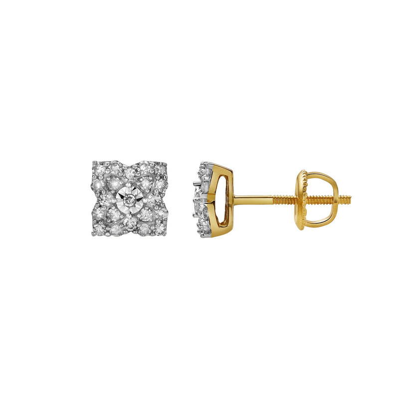 Suave 10K Yellow Gold Diamond Unisex Earrings - 0.37 Cts