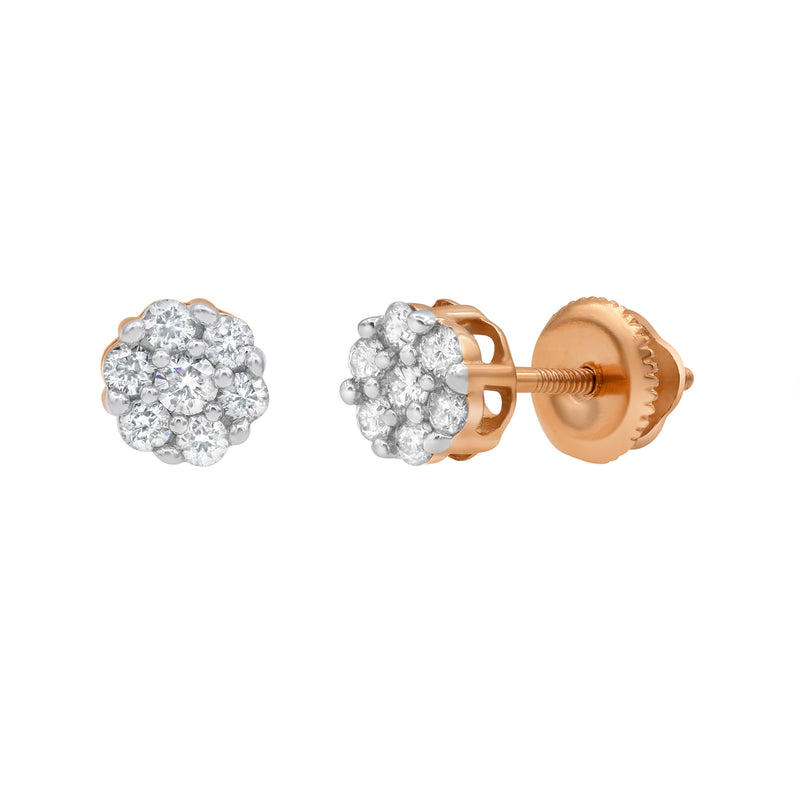 Vivid 14K Rose Gold Flower Cluster Diamond Earrings - 0.16 Ct