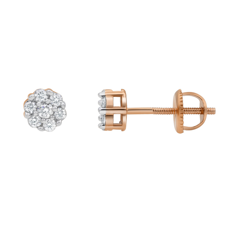 Vivid 14K Rose Gold Flower Cluster Diamond Earrings - 0.16 Ct