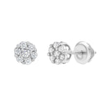 Aura 14K White Gold Flower Cluster Diamond Unisex Earrings - 0.16 Ct