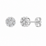 Aura 14K White Gold Flower Cluster Diamond Unisex Earrings - 0.16 Ct