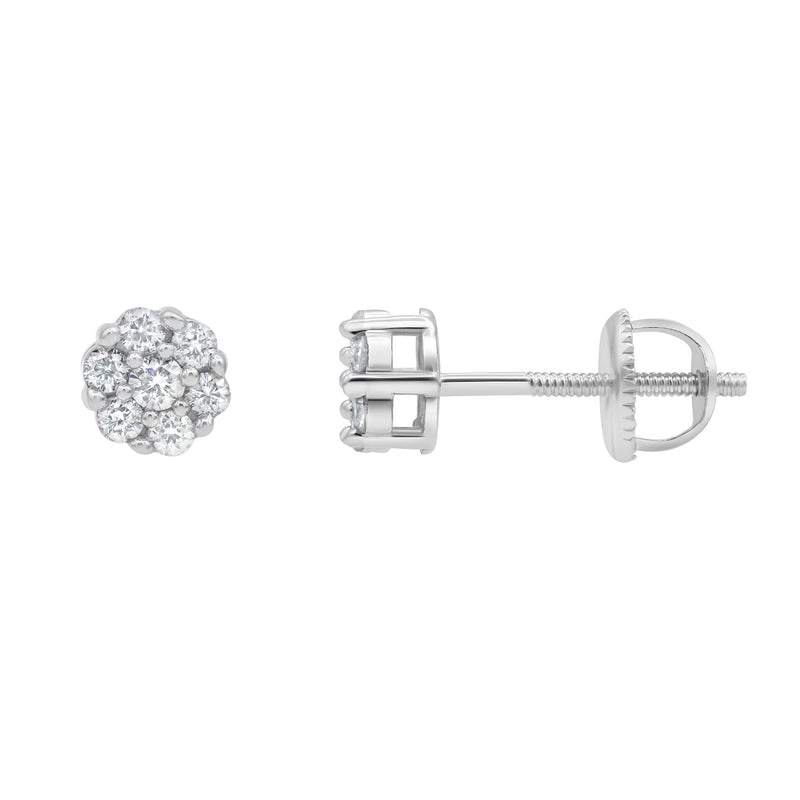 Aura 14K White Gold Flower Cluster Diamond Earrings - 0.16 Ct