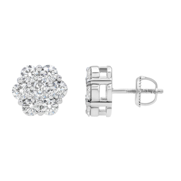 Orchid 14K White Gold Flower Cluster Diamond Earrings - 2.26 Ct