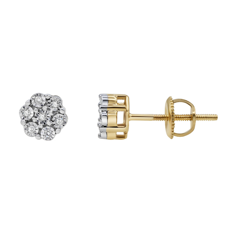 Dainty Cluster Stud 10K Yellow Gold Diamond Earrings 0.05 ct. tw.