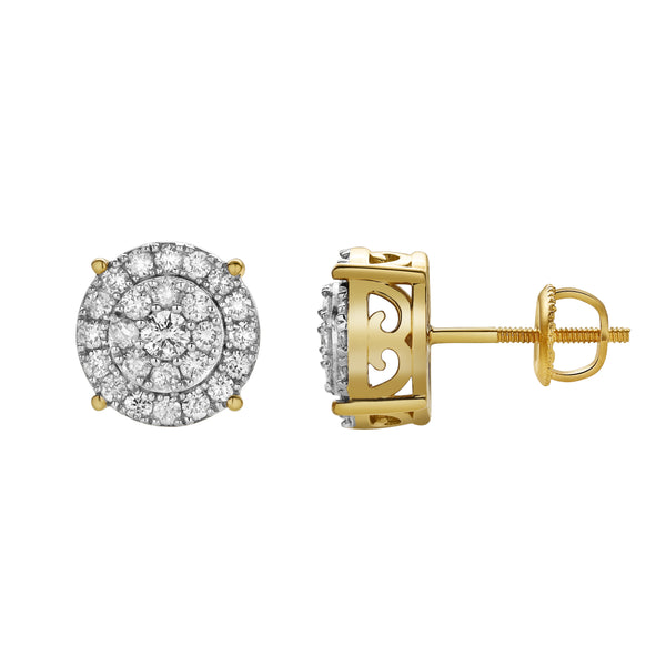 Eirlys 10K Yellow Gold Cluster Diamond Unisex Earrings - 0.77 Cts