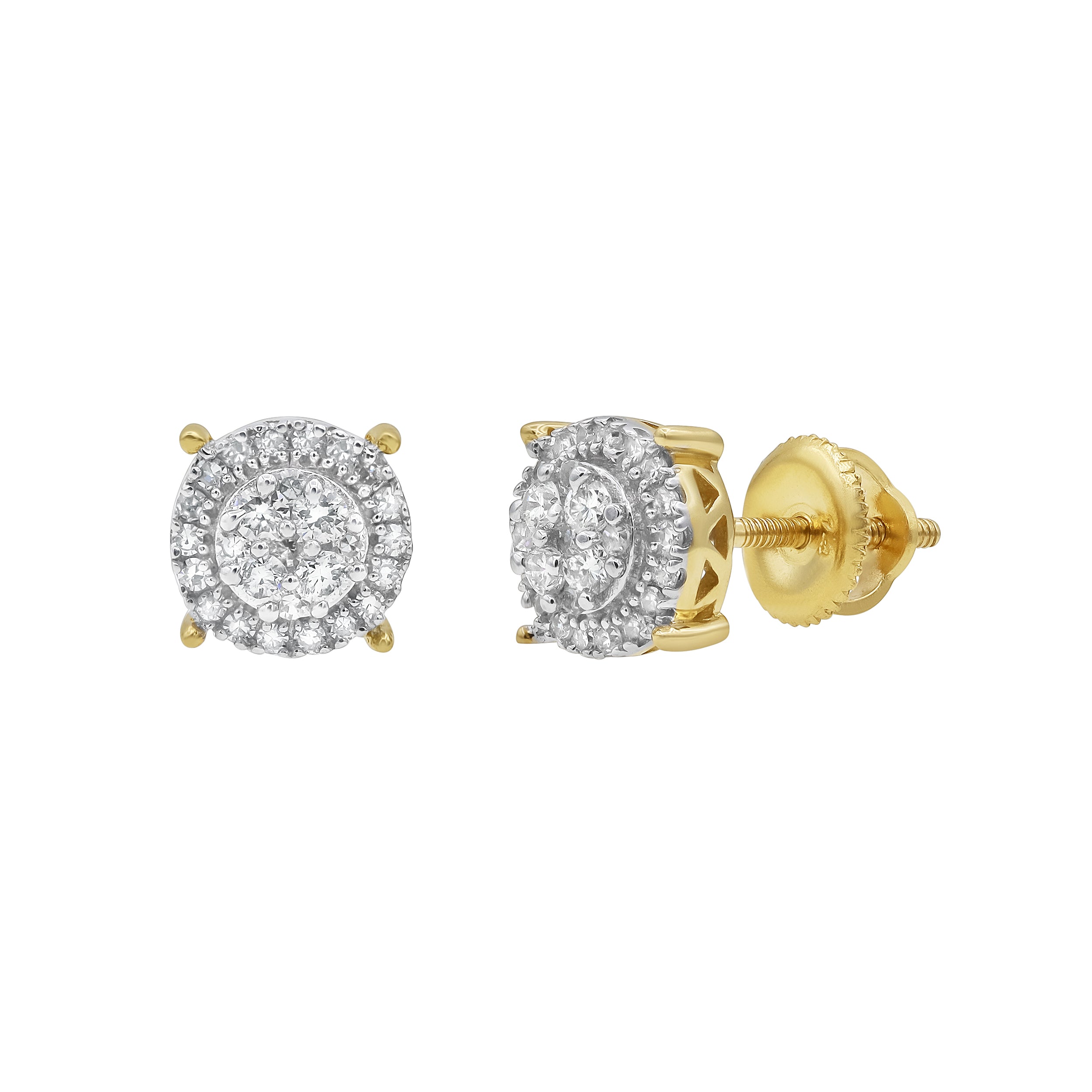 Quad Circle Stud 14K Yellow Gold Diamond Earrings 0.25 ct