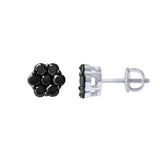 Slate 1.1 Cts Black Diamond Cluster Studs 10K White Gold Earrings