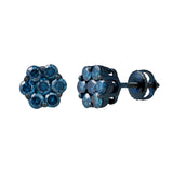 Azure 1 Cts Blue Diamond Cluster Studs Blue Rhodium 10K Gold Earrings