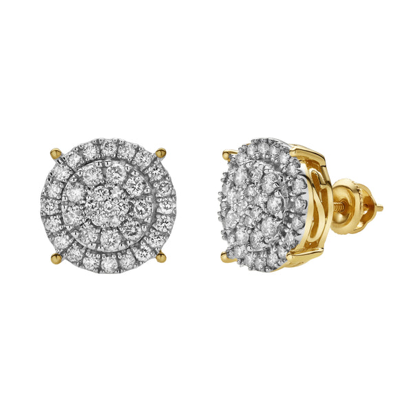 Zephyra 10K Yellow Gold Cluster Diamond Unisex Earrings - 1 Cts