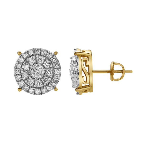 Zephyra 10K Yellow Gold Cluster Diamond Unisex Earrings - 1 Cts