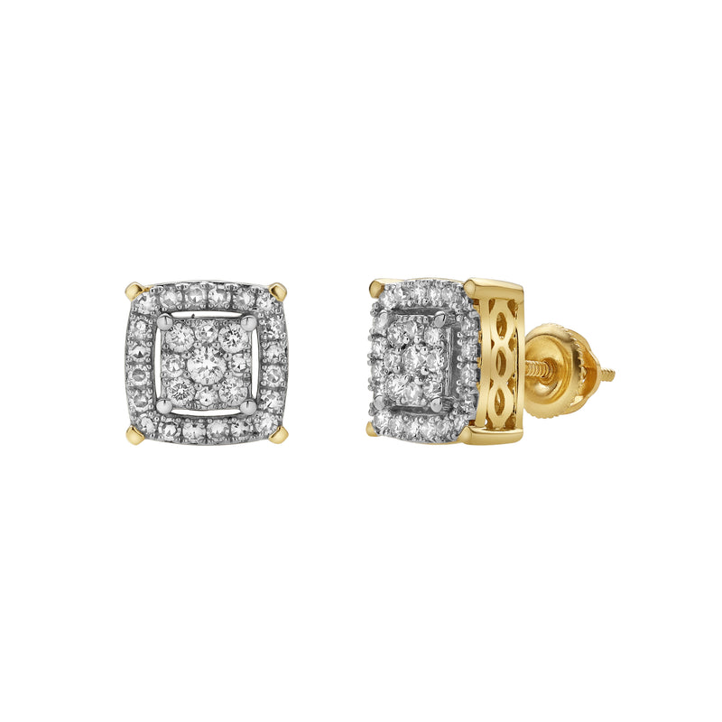 Caeleste 10K Yellow Gold Cluster Diamond Unisex Earrings - 0.48 Cts