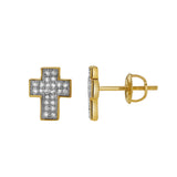 Heavens Cross  10K Yellow Gold Cluster Diamond Unisex Earrings - 0.24 Cts