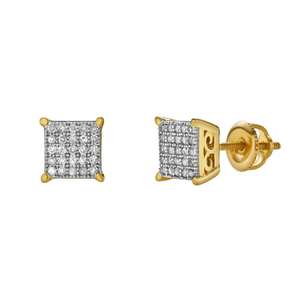 Zairelle 10K Yellow Gold Cluster Diamond Unisex Earrings - 0.2 Cts