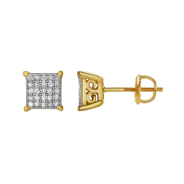 Zairelle 10K Yellow Gold Cluster Diamond Unisex Earrings - 0.2 Cts