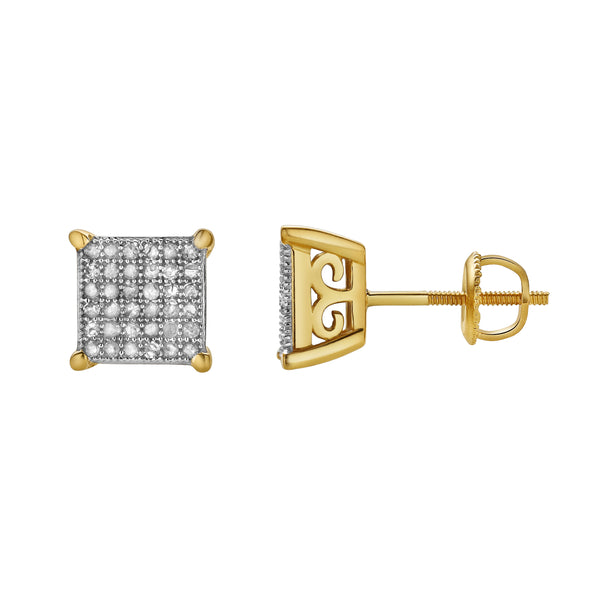 Orlithea 10K Yellow Gold Cluster Diamond Unisex Earrings - 0.28 Cts