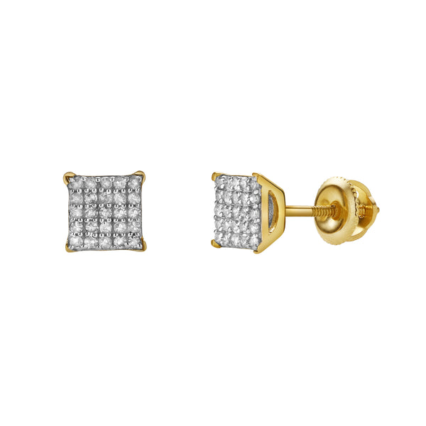 Selestia 10K Yellow Gold Cluster Diamond Unisex Earrings - 0.2 Cts