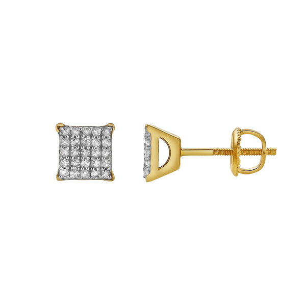 Selestia 10K Yellow Gold Cluster Diamond Unisex Earrings - 0.2 Cts