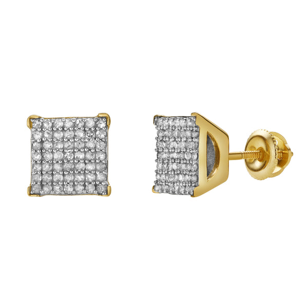 Sorentis 10K Yellow Gold Cluster Diamond Unisex Earrings - 0.39 Cts