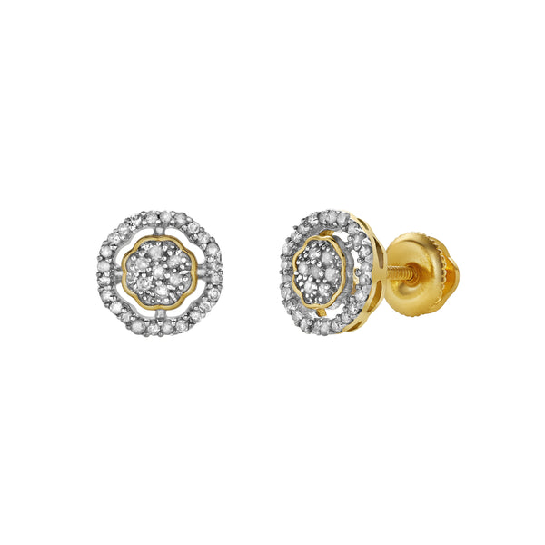 Starlens 10K Yellow Gold Cluster Diamond Unisex Earrings - 0.14 Cts