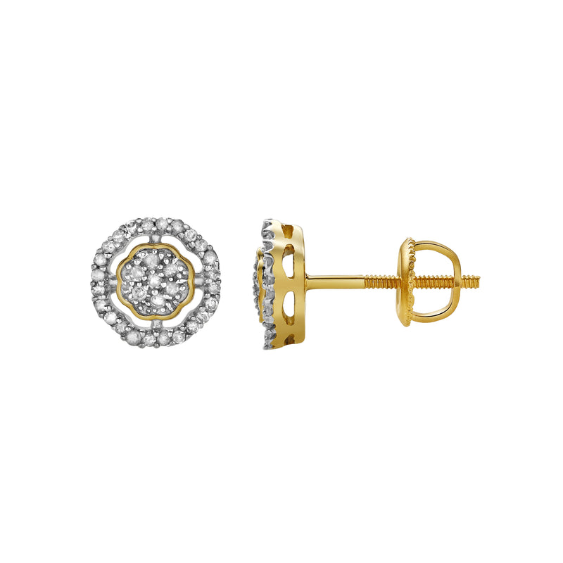 Starlens 10K Yellow Gold Cluster Diamond Unisex Earrings - 0.14 Cts