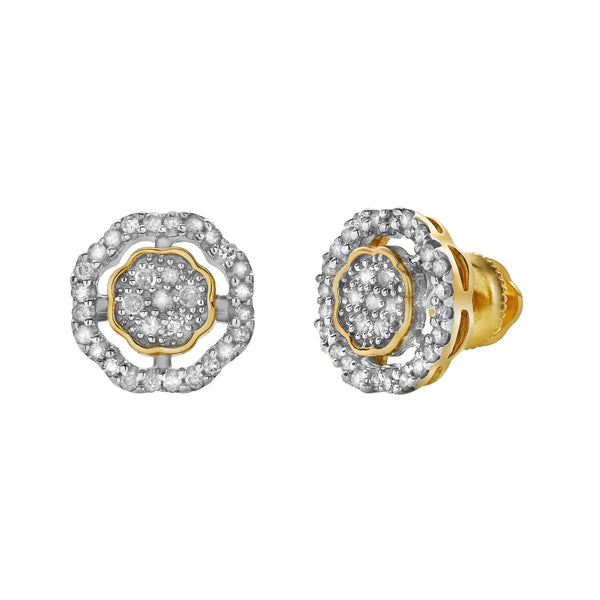 Starlens XL 10K Yellow Gold Cluster Diamond Unisex Earrings - 0.35 Cts