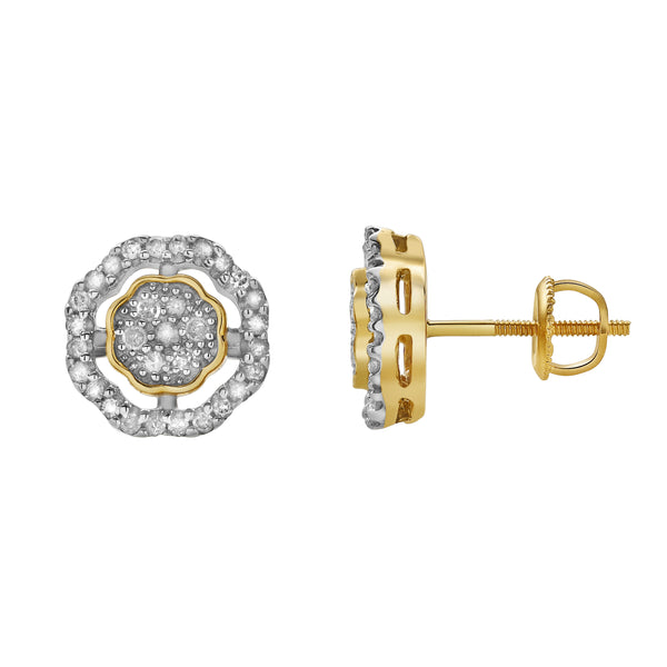 Starlens XL 10K Yellow Gold Cluster Diamond Unisex Earrings - 0.35 Cts