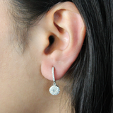 Zinnia Pave Round Diamond Drop Huggie Hoop Earrings in 14K White Gold