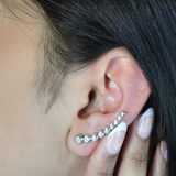 Gaia Bubble Diamond Crawler Cuff Earrings in 14K White Gold