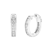 Lunaflora Channel-Set Diamond Huggie Hoop Earrings in 14K White Gold