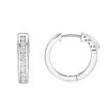 Lunaflora Channel-Set Diamond Huggie Hoop Earrings in 14K White Gold