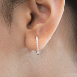 Evangeline Halfway Diamond Set Huggie Hoop Earrings in 14K White Gold