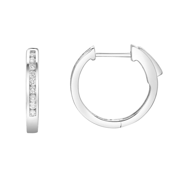 Magnolia Channel-Set Diamond Huggie Hoop Earrings in 14K White Gold