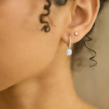 Midsummer Pave Square Shape Diamond Drop Huggie Hoop Earrings in 14K White Gold